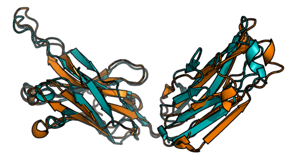 AlphaFold - 7MBF crystal structure vs prediction