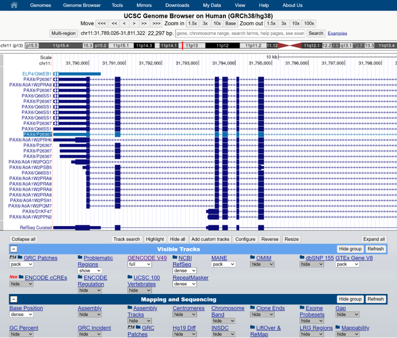 USCS gene browser